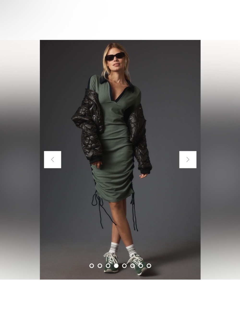 Anthropologie Daily Practice  Olive Green Ruched Polo Midi Dress